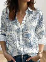 Romantic Floral Print Long Sleeve Button Down Shirt