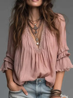 Women's V-neck Long Sleeve Shirt