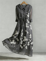Plum Blossom Japanese Lino Art Flowy Maxi Dress