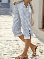 Light Blue Striped Capri Pants