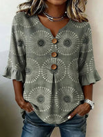 Vintage Casual V-neck 3/4 Sleeve Blouse
