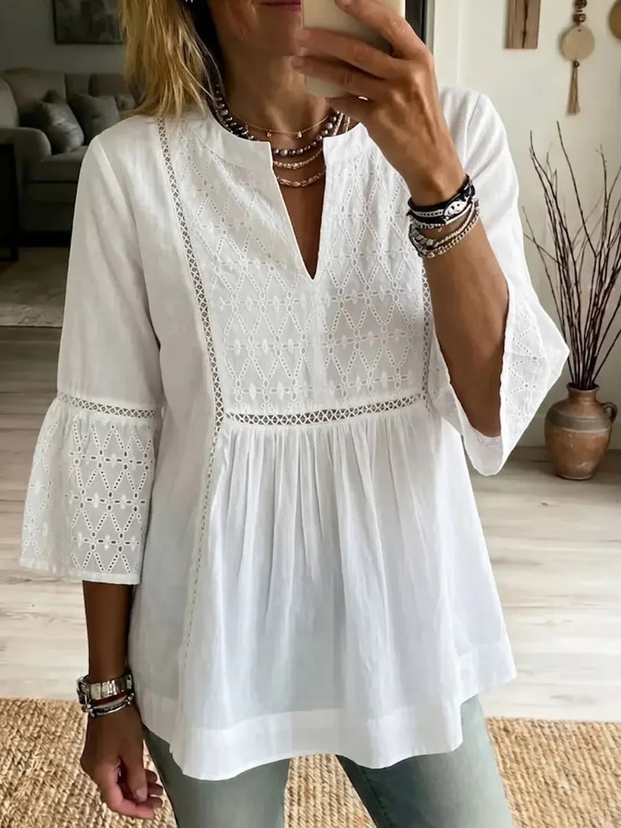 Bohemian Lace V-neck 3/4 Sleeve Blouse