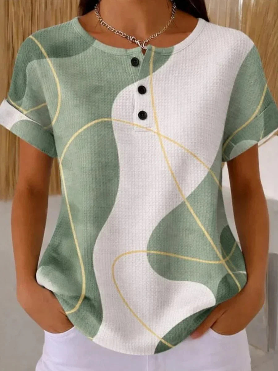 Casual Color Block Short Sleeve Blouse