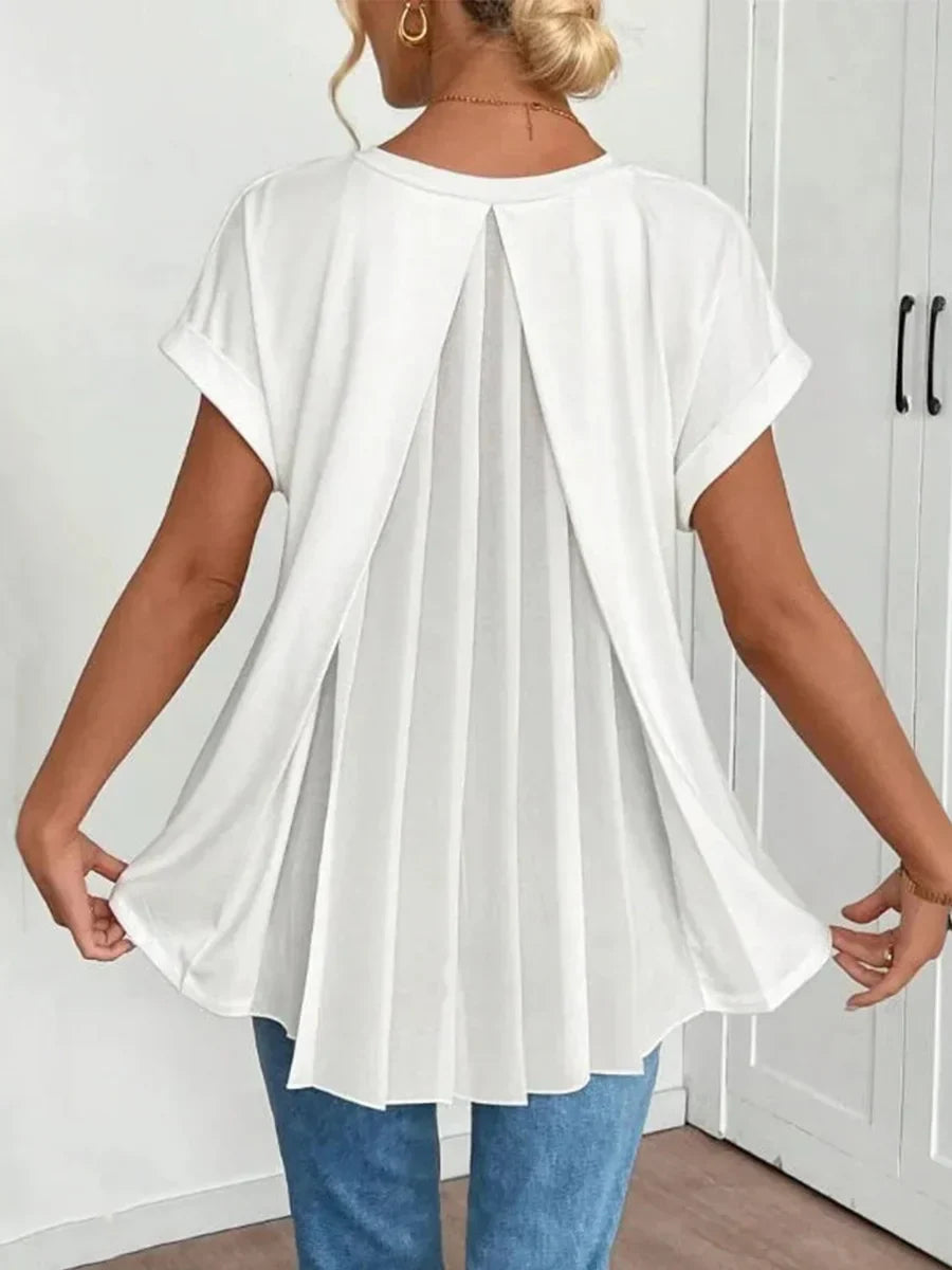 Elegant Solid Color V-neck Short Sleeve Blouse