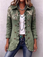 Bohemian Gold Floral Print Ruffle Long Sleeve Jacket