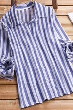 Stripe Print Collared Buttons Long Sleeves Blouse