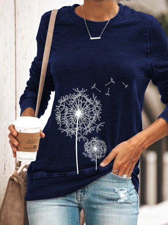 Dandelion Print Crew Neck Long Sleeves Sweatshirt