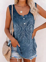 Ethnic Tribal Print U-neck Buttons Sleeveless Tank Top