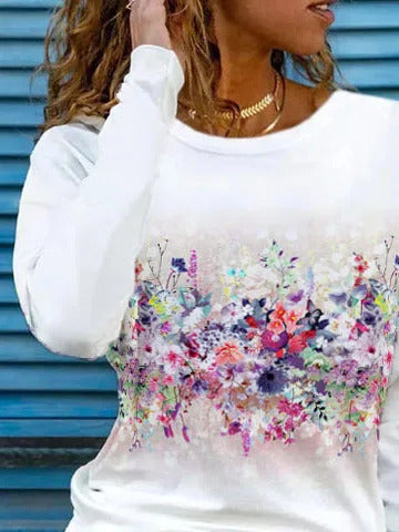 Floral Print Round Neck Long Sleeves Sweatshirt