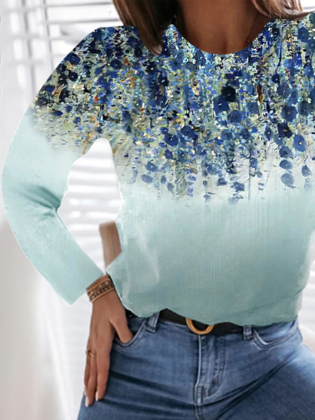 Floral Print Crew Neck Long Sleeves Sweatshirt