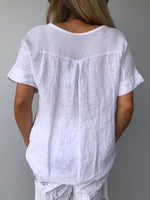 Solid Color V-neck Casual Short Sleeves Blouse