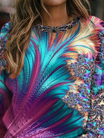 Feather Print Crew Neck Long Sleeves Sweatshirt