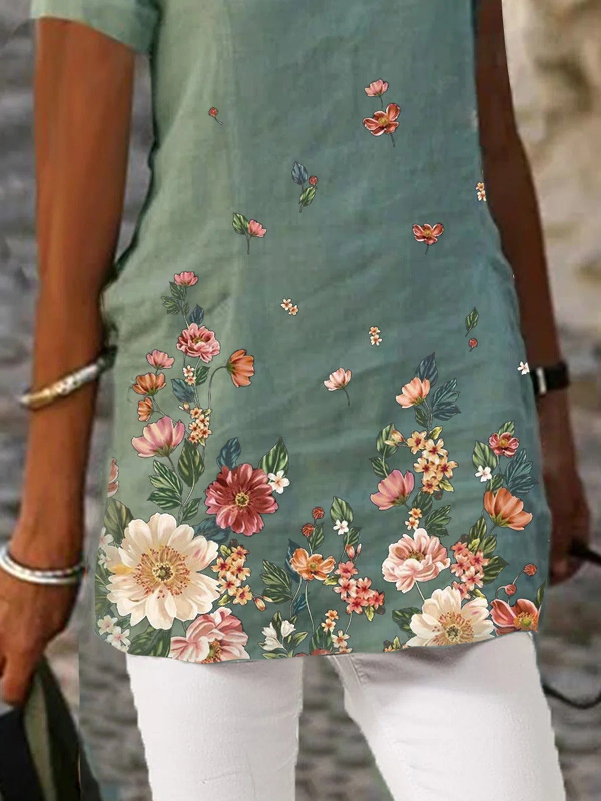 Floral Print V-neck Casual Short Sleeves Shirts