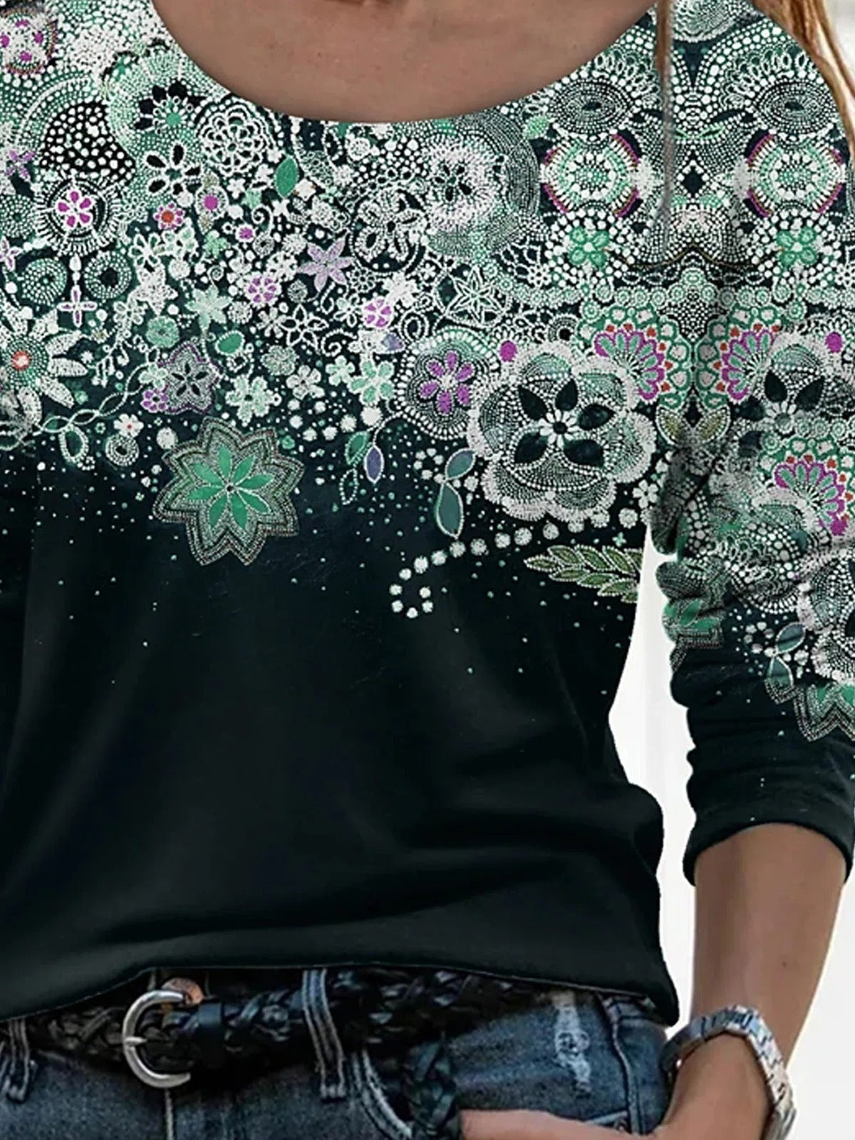 Floral Print Crew Neck Daily Long Sleeves Sweatshirt