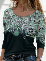 Floral Print Crew Neck Daily Long Sleeves Sweatshirt