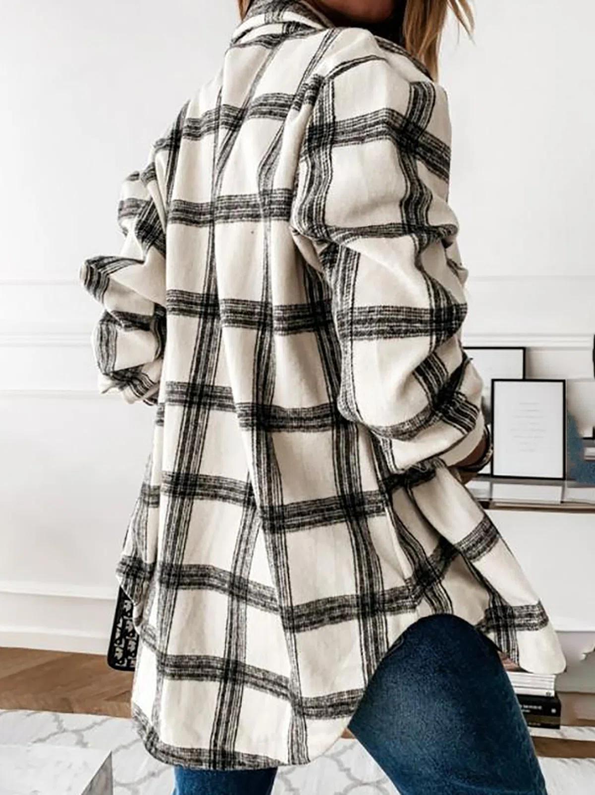 Plaid Print Lapel Buttons Long Sleeves Shirts Jacket