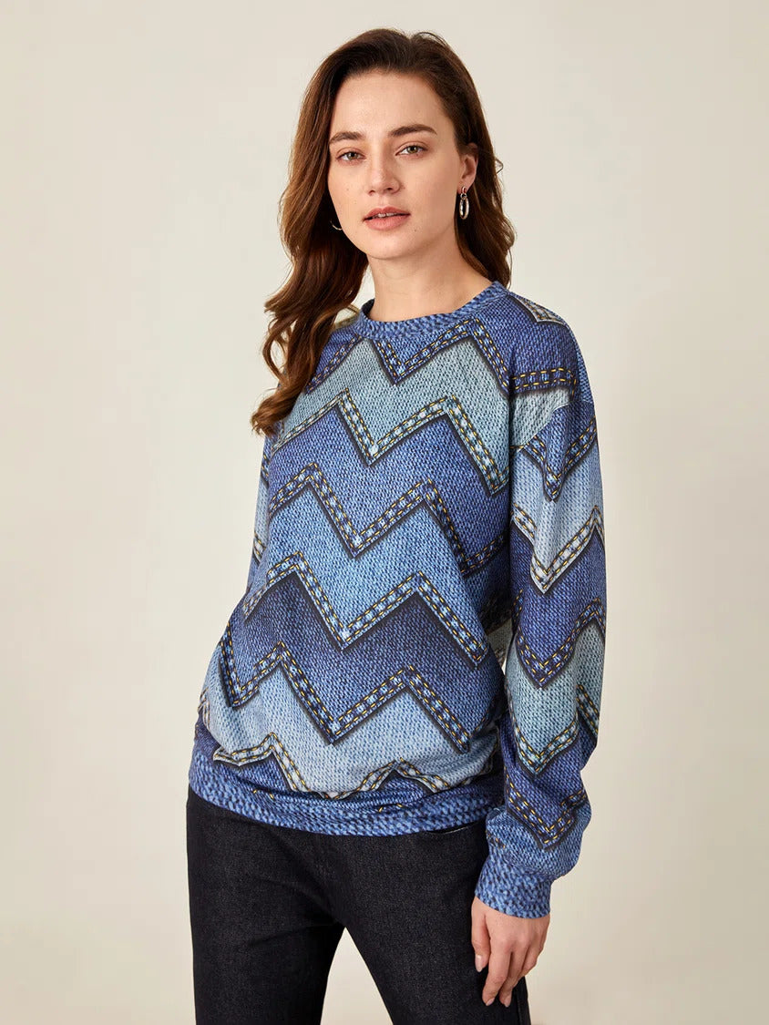 Geometric Print Round Neck Long Sleeves Sweatshirt