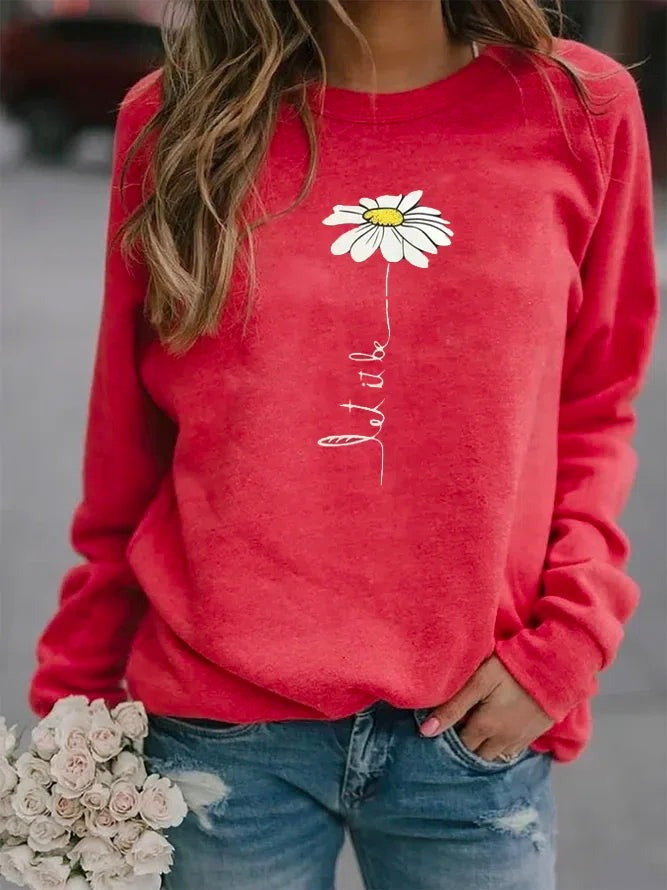 Floral Print Crew Neck Daily Long Sleeves Sweatshirt
