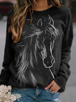 Horse Head Print Crew Neck Long Sleeves Sweatshirt