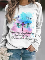 Dragonfly Letter Print O-neck Long Sleeves Sweatshirt