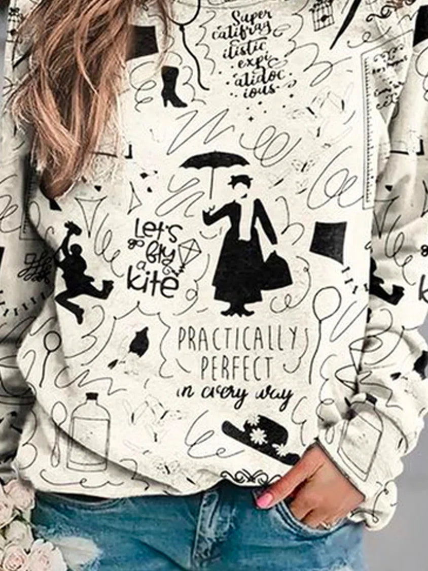Abstract Letter Print O-neck Long Sleeves Sweatshirt