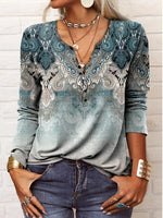 Women's Ethnic Boho Round Neck Long Sleeve Sweatshirts