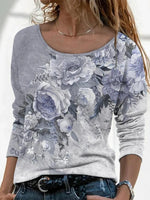 Crew Neck Loose Floral Sweatshirt