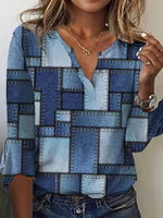 Geometric Shawl Collar Loose Casual Sweatshirt