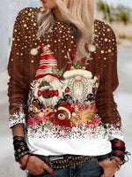 Christmas Gnomes Print Crew Neck Long Sleeves Sweatshirt