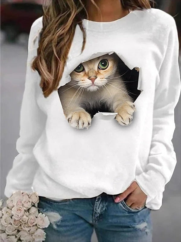 Casual Crew Neck Long Sleeve Printed Sweatshirt