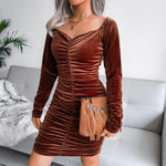 Sexy Square Neck Velvet Hip Wrap Dress