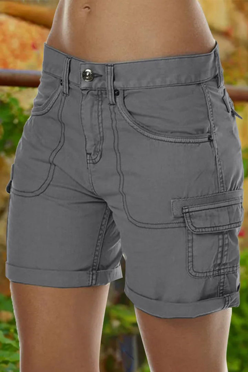 Solid Stitch Trim Roll Hem Shorts