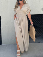 Slit V-Neck Effortless Maxi Long Dress