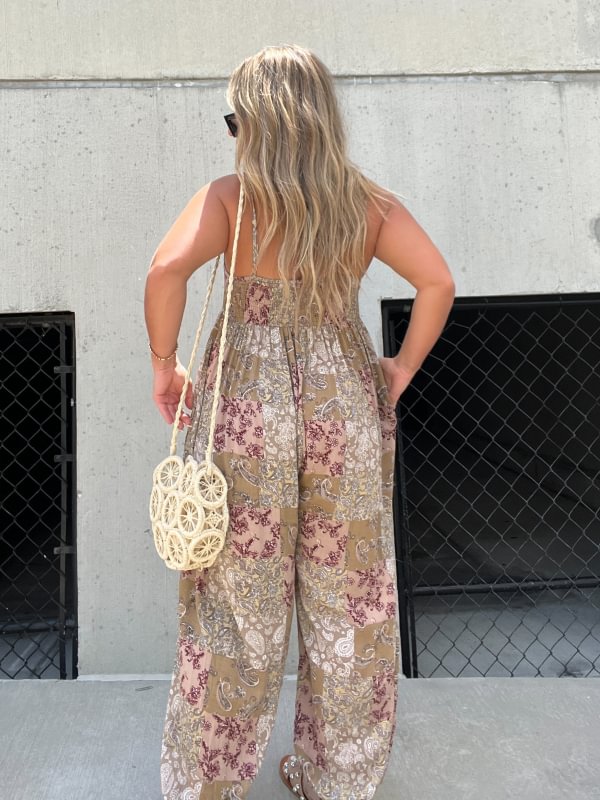 Loose Suspenders Printed Jumpsuit