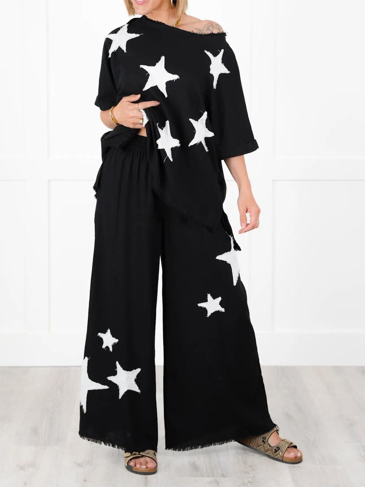 Women's Casual Star Patch Two Piece Set