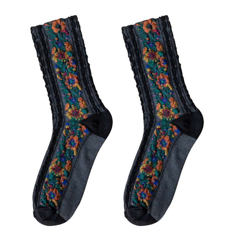 Vintage Embroidered Floral Socks