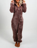 Women's Pajamas Furry Zipper Jumpsuit Hooded Pajamas