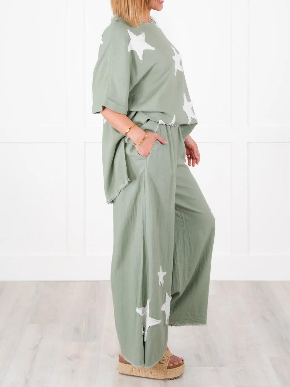 Women's Casual Star Patch Two Piece Set