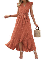 Women's Ruffle Cap Sleeve Swiss Dot Boho Maxi Dress