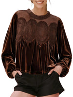 Women's Long Sleeve Velvet Lace Blouse