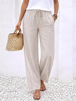 Linen Wide Leg Pants Elastic Waist Stretch Summer
