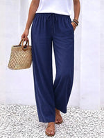 Linen Wide Leg Pants Elastic Waist Stretch Summer