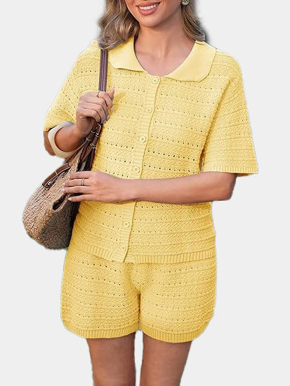 Women's Crochet Knit Tops and Shorts 2 Piece