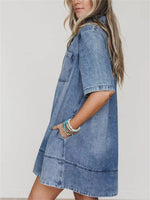 Women's V Neck Short Sleeve Jean Babydoll Dress