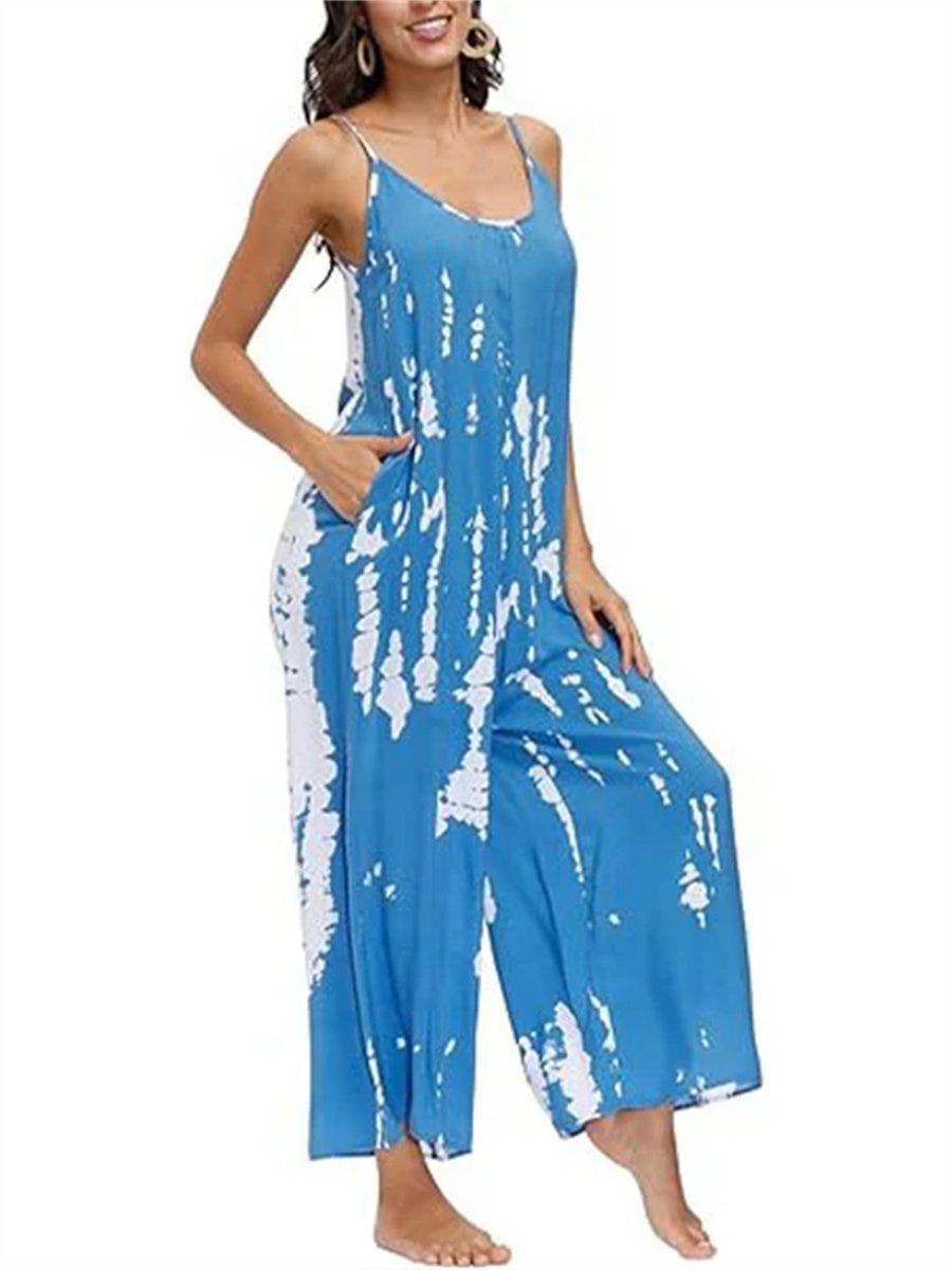 Women's Spaghetti Strap Wide Leg Jumpsuit with Pockets