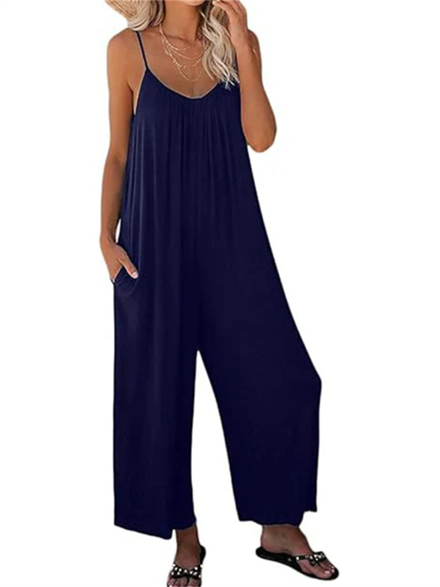Women's Spaghetti Strap Wide Leg Jumpsuit with Pockets
