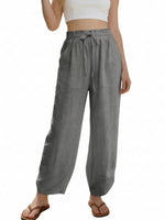 Women's Linen Loose Casual Capri Pants Elastic Waistband with Pockets