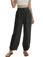 Women's Linen Loose Casual Capri Pants Elastic Waistband with Pockets