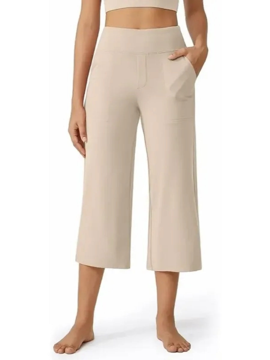 Women's Wide Leg Cropped Capri Leggings Pants with Pockets