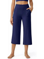 Women's Wide Leg Cropped Capri Leggings Pants with Pockets